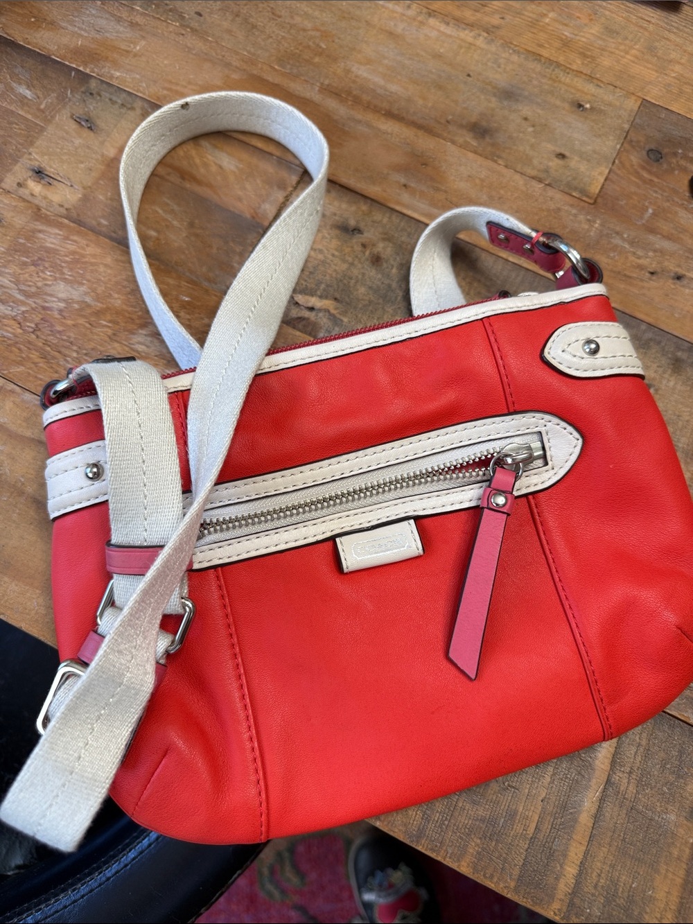 Coach Red Crossbody Shoulder Bag with Ivory Trim